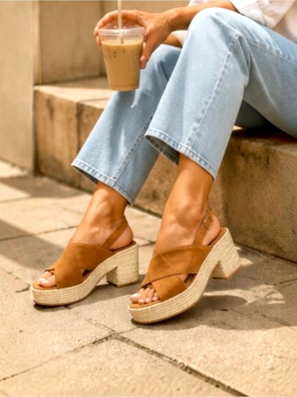Conchisa Brown Suede Platform Espadrille Slingback Sandals Spain Size 41